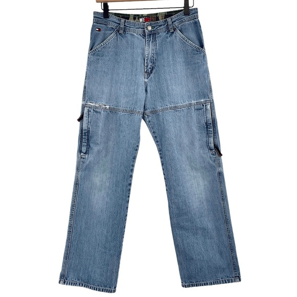 Vintage 2002 Tommy Hilfiger Cargo Jeans Distressed Medium Wash Blue Boys 18 2/4 - Picture 9 of 16